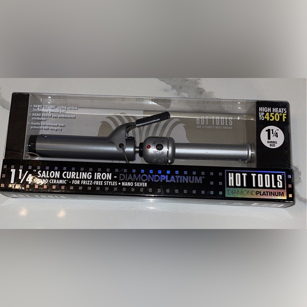 NEW Hot Tools Diamond Platinum Salon Curling Iron 1 1/4” HTP06
